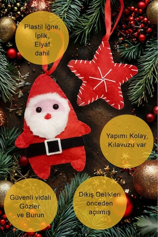Keçe Kendin Yap Yılbaşı Süsü Noel Baba Ve Yıldız Seti