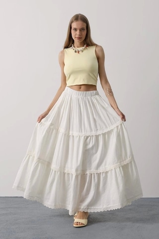 Dantel Detaylı Etek - Beyaz Beyaz