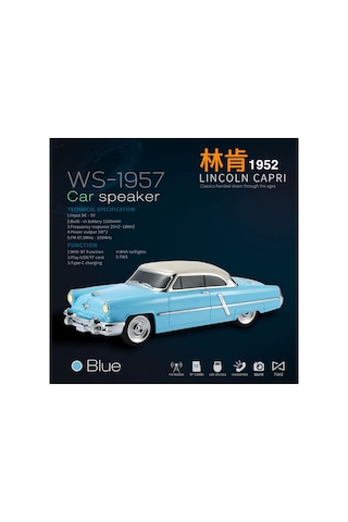 1952 Lincoln Capri Şarjlı Bluetooth Speaker Kablosuz Led Işıklı Hoparlör Fm Radyo Sd Kart Usb