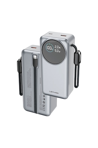 Lenyes Px3004d Dijital Led Ekranlı Lightning Kablolu Powerbank 22.5w 30.000mah Gümüş