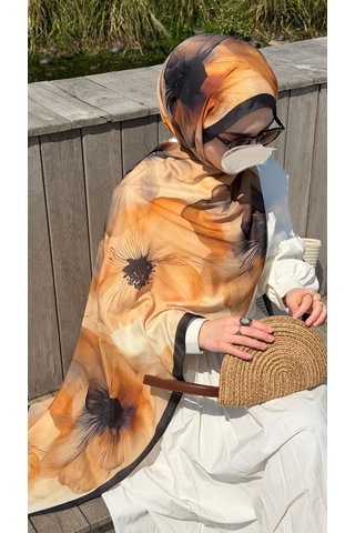 Qalortex Scarf Pamuklu Rosaly Desen Şal-gold