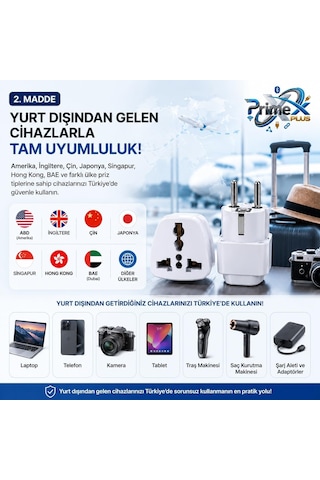 Primex Px-amc1 Universal Priz Dönüştürücü, Amerikan Priz Ve İngiliz Priz Türk Çevirici Adaptör, Us/uk To Eu Türk Fiş Adaptörü Seyahat Tipi Çevirici Çok Renkli