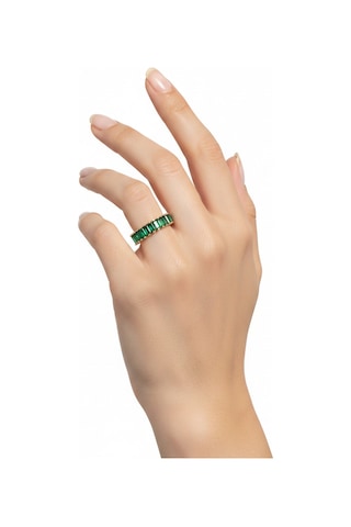Valmont Accessories Kadın Gold Renk Zümrüt Yeşili Baget Taşlı Tamtur Yüzük Yeşil