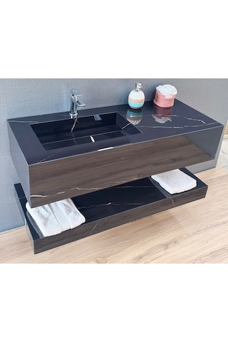 Akay Dizayn L01 Porselen Banyo Lavabosu Siyah 120 CM