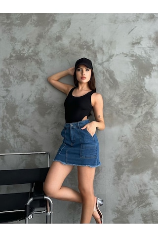 Laciver Kot Mini Etek Lacivert