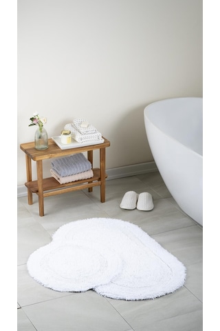 Atlantik Doğal Pamuklu 2'li Banyo Paspas Seti 60x100+50x60 Cm - Beyaz çok renkli