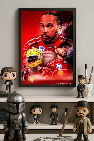 Lewis Hamilton Siyah Ahşap Çerçeveli Poster, Dekoratif Formula 1 Duvar Tablosu