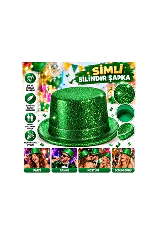 Ren.ga.renk Yeşil Simli Glitter Silindir Parti Şapkası Rengaren Diğer