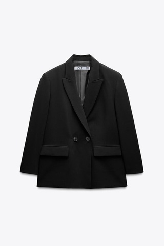 Açelyaokcu Premium Kybele Oversize Kruvaze Dokuma Ceket Siyah