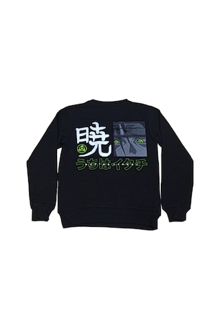 İrem Çocuk Giyim Erkek Çocuk /kız Çocuk Çift Taraf Anime Karakter Yazı Desenli Siyah Sweatshirt Siyah