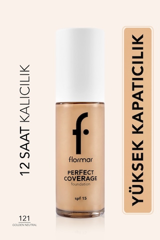 Flormar Perfect Coverage Yoğun Kapatıcı Su Bazlı Fondöten (Nötr Alt Ton) -121 Golden Natural -8682536058322