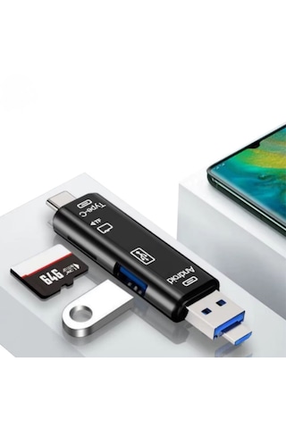 5 İn 1 Çok Fonksiyonlu Usb 2.0 Micro Sd Kart Okuyucu - Usb/micro Usb/type-c Çıkışlı, Otg Çevirici Standart