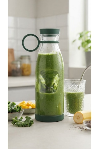 Taşınabilir Şarjlı Blender 420 Ml 40w Usb Şarjlı Smoothie Ve Meyve Suyu Blenderi Yeşil