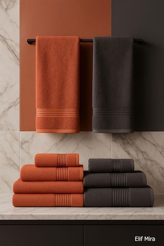 6 Parça Banyo Havlusu Seti Pamuklu 70x140 Cm Serenio Antrasit-kiremit