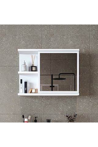 Kulpsuz Tek Kapaklı Mat Suntalam 60 Cm Aynalı Banyo Üst Dolap Byz Mat Beyaz