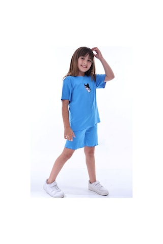 Ribana Beybi Overlok Detaylı Kuromi Nakışlı Alt-üst Takım Mavi