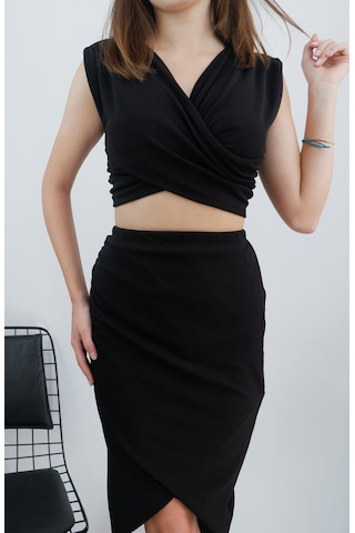 Mois Atelier Siyah Etek Crop İkili Takım, Tasarım, Hediye, Büyük Beden Siyah