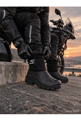 Moda Onn Hafif Eva Kauçuk Kışlık Motorcu Botu Soğuğa Ve Yağmura Karşı Korumalı Siyah