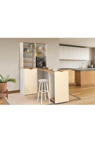 Lyon Katlanabilir Masalı Kahve Köşesi 90 Cm Krem Sedef
