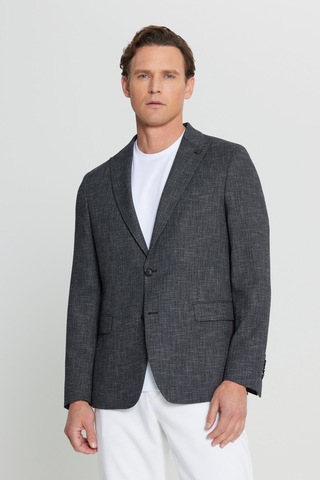 AC&Co / Altınyıldız Classics Erkek Sıyah Regular Fit Normal Kesim Kırlangıç Yaka Flamlı Kapak Cepli Blazer Ceket Siyah