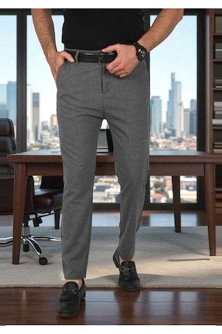 Deepsea Erkek Antrasit İtalyan Kesim Tüylenmez Likralı Spor Pantolon Esnek Kumaş Bilek Boy Boru Paça Klasik Pantolon 2502005 Antrasit