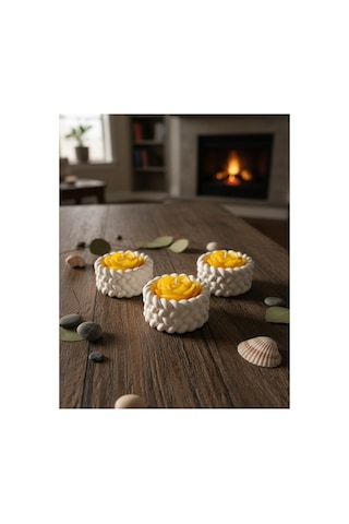 Tealight Örgü Desenli Hediyelik Mumluk Kına Söz Nişan Hediyelik Beyaz