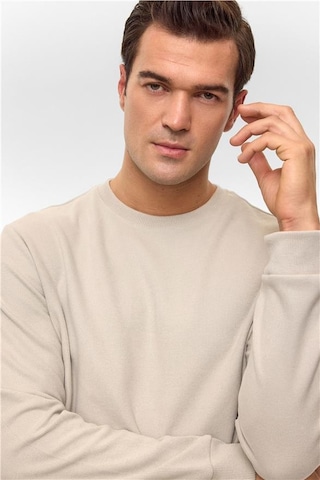Süvari Ekru Regular Düz Bisiklet Yaka Sweatshirt Ekru