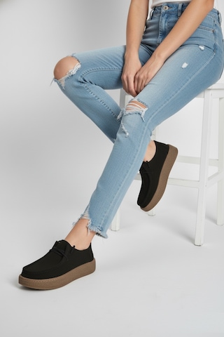 Fox Shoes V944092701 Siyah Hakiki Deri Nubuk Günlük Ayakkabı Siyah