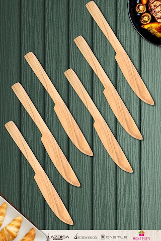 Zeytin Ağacı Ahşap Tahta Bal Reçel Kaşığı Kahvaltı Çatalı Kahvaltı Bıçağı Zeytin Ağacı Ynzyt-551 Kahverengi