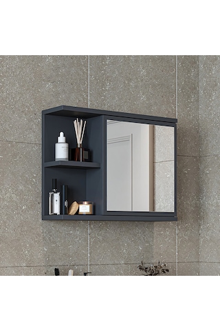 Kulpsuz Tek Kapaklı Mat Suntalam 60 Cm Aynalı Banyo Üst Dolap Ant Antrasit