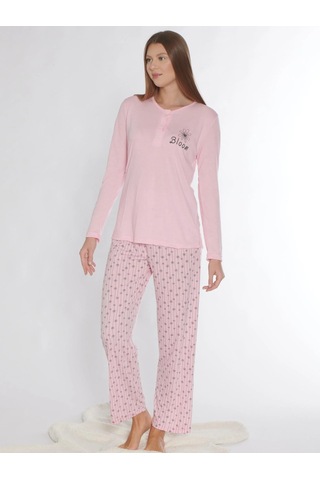 Uzun Kol Pijama Takım Viskon Alperi 790-76 Pembe
