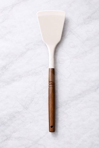 Akasya Saplı Spatula - Ahşap - Yemek Pişirme - Tatlı Servisi - Sağlam Silikon Spatula Beyaz