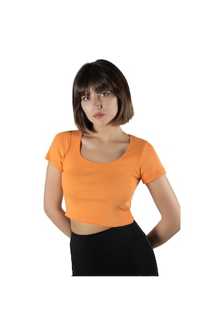 Terapi Men Turuncu Havuz Yaka Fitted/vücuda Oturan Kısa Kol Crop Tişört Turuncu