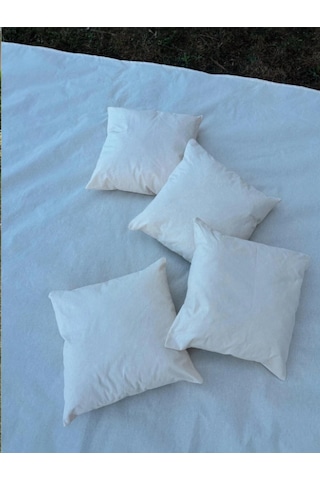 Pamuk Ham Keten Yer Masa Piknik Örtüsü Sofra Bezi 160 X 200 , 4 Minder 40 X 40 Set Bej
