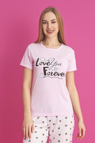 Dreamy Pamuklu Desenli Kısa Kollu Pijama Takımı Pembe