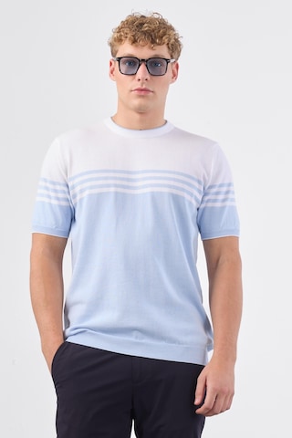 Dufy A.mavi Çizgili Yatay Desen Erkek Triko - Slim Fit Mavi