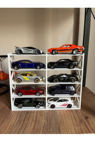 Hot Wheels Uyumlu 10 Araçlık Stand 1/64 Beyaz