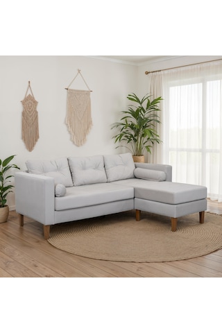 Eymense Kraft Kadife Köşe Koltuk Beyaz