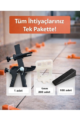Seviye Tespit Seti Seramik Fayans 1 Mm 200 Klips+100 Takoz+1 Pense Ekonomik Derz Sabitleyici Sistem