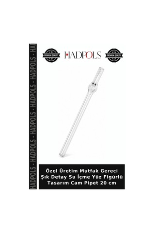 Özel Üretim Mutfak Gereci Şık Detay Su İçme Yüz Figürlü Tasarım Cam Pipet 20 Cm Şeffaf