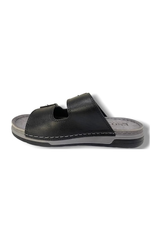 Enova M253-0202-25 Deri Anatomik Soft Çift Bant Erkek Terlik Siyah