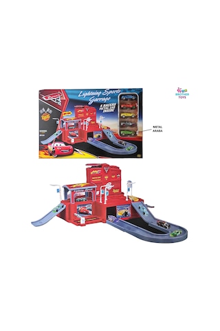 Oyuncak Büyük Boy Şimşek Mcqueen Otopark Garaj Seti 5 Adet Metal Araba 50 Cm. Kırmızı