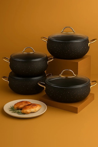 Yunusoğlu Home Granit 8 Parça Tencere Seti 2.5 L X 4.5 L X 7.5 L