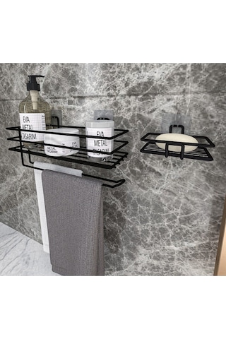 Corelle Kitchen Yapışkanlı Banyo Rafı Kağıt Havlu Tutacağı Ve Metal Sabunluk Set Düzenleyici Siyah