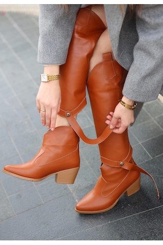 Milla Taba Cilt Tak Çıkar Topuklu Bot Ve Kadın Çizme Taba