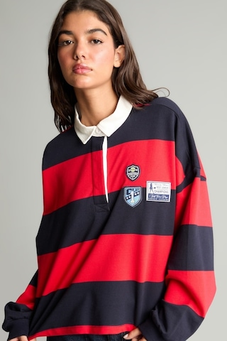 Defacto Loose Fıt Polo Yaka Renk Bloklu Nakışlı Sweatshirt H9944ax26aurd256 Kırmızı-rd256
