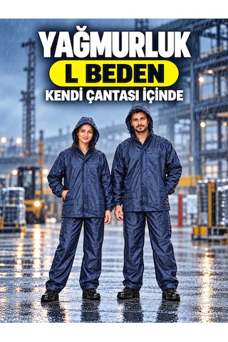 Yağmurluk Cepli Alt Üst Takım Fermuarlı Kapşonlu Lacivert