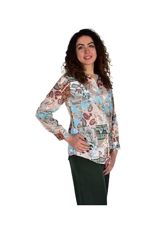Kadın Saten Baskıkılı Desen Uzun Kol Gömlek Bgl-st04214 Yeşil