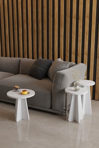 Alpa Ev Mobilya 3 Lü Mantar Zigon Sehpa Seti Modern Yuvarlak Tasarım, Dekoratif İskandinav Stil Beyaz