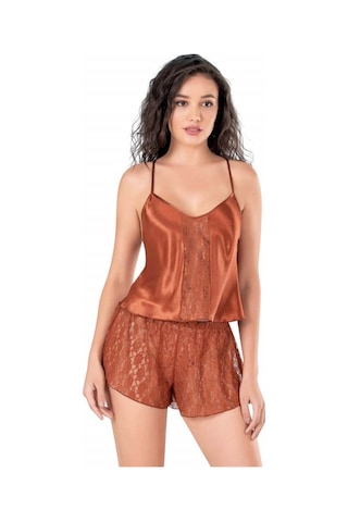 Lisinya Tarçın Saten Babydoll Şort Takımı Tarçın